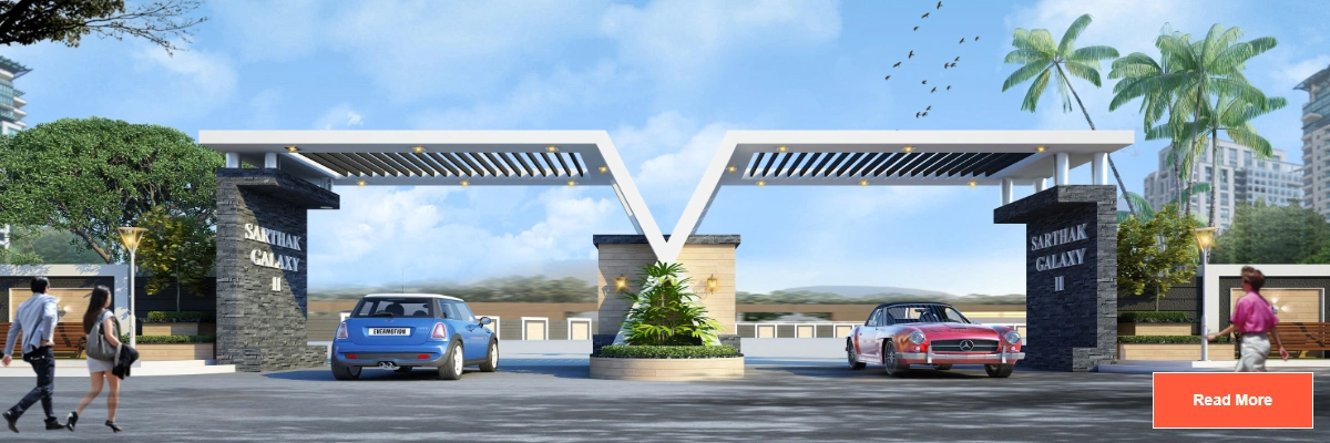 Grand entrance gate of Sarthak Galaxy II residential project in Rau Indore with modern elevation design
