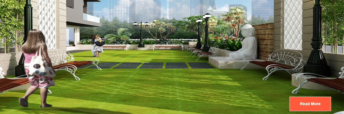 Podium garden at Sarthak Galaxy II featuring landscaped green spaces and recreational amenities in Rau Indore