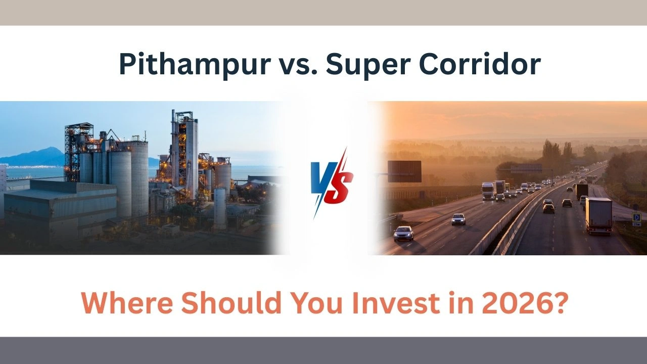 Property investment comparison in Indore between Pithampur and Super Corridor showing growth potential and return opportunities
