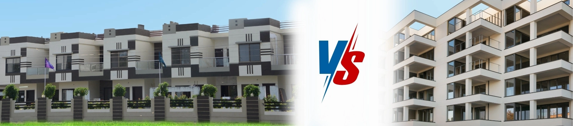 Row house vs flats in Indore showing comparison of space, privacy, cost and lifestyle for homebuyers decision