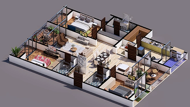 Premium spacious 3 BHK floor plan at Sarthak Solitaire with balcony access and functional zoning
