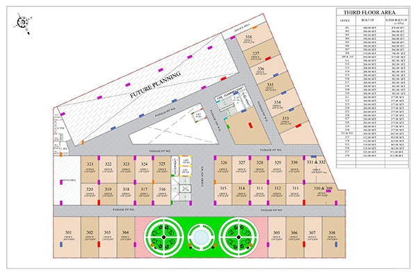 Third floor office plan at Sarthak Square with double height business lounge on Super Corridor Indore