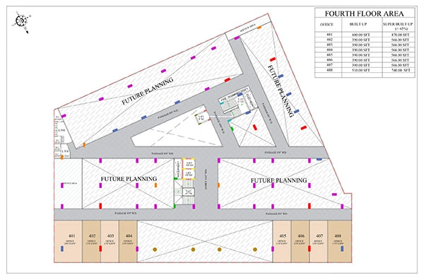 Fourth floor office plan at Sarthak Square showing commercial office space near Super Corridor Indore