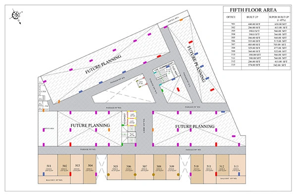 Fifth floor office plan at Sarthak Square showing commercial office space on Super Corridor Indore