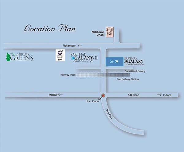 Location map of Sarthak Galaxy township at Rau Indore