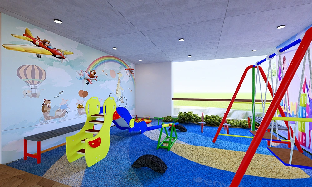 Kids play area at Sarthak Solitaire with colorful equipment and safe environment