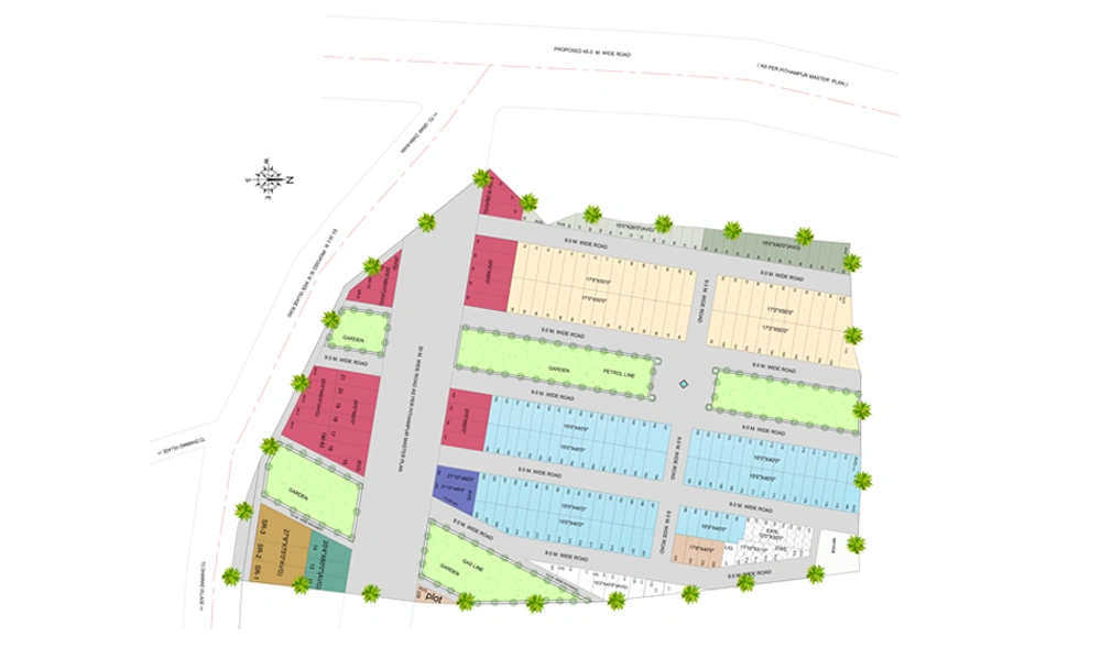 Plot layout map of Sarthak Smart City in Pithampur Indore with road and plot markings