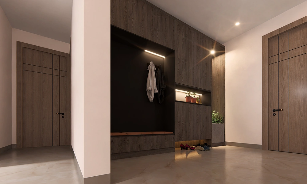 Premium entry space in Sarthak Solitaire flats in Bicholi Mardana Indore with contemporary interior styling