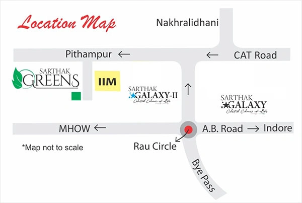 Location map of Sarthak Greens on Rau Pithampur Road Indore