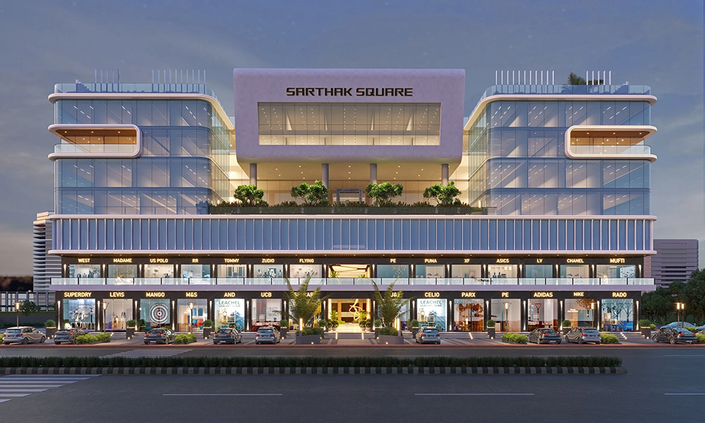 Sarthak Square commercial building with showrooms for sale on Super Corridor