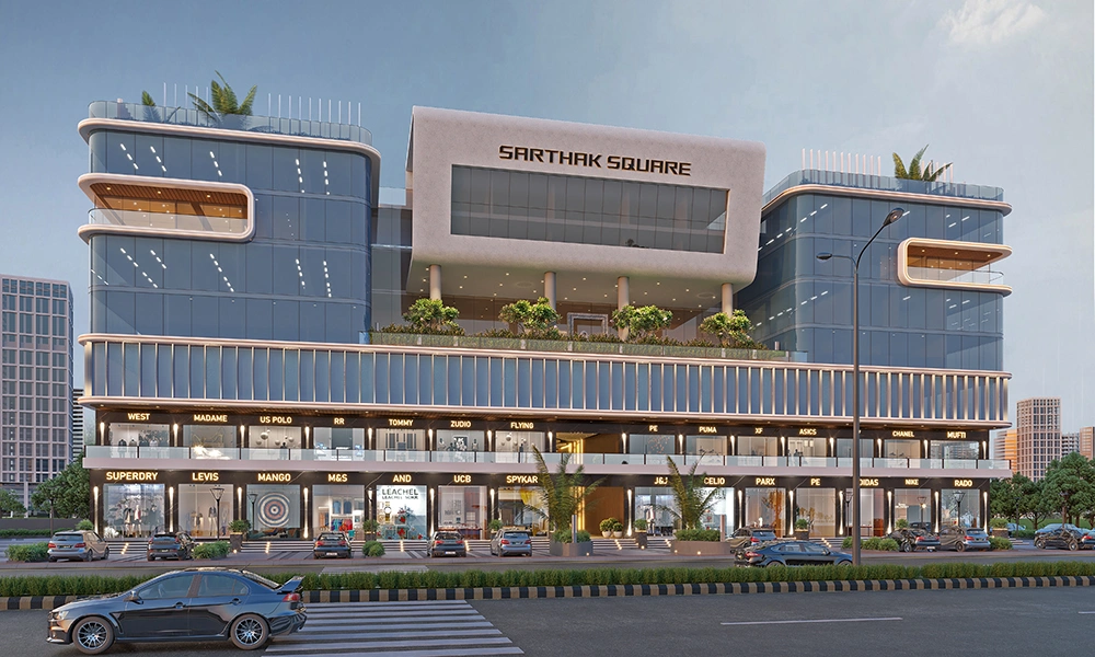 Sarthak Square buy shop on Super Corridor Indore with premium retail elevation