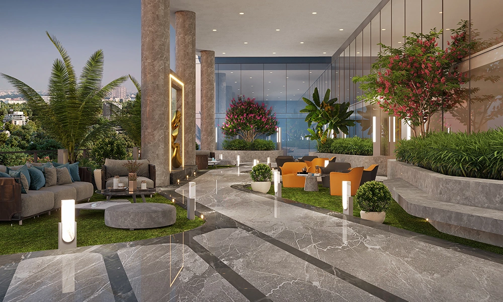 Double height business lounge at Sarthak Square ready to move offices near Super Corridor
