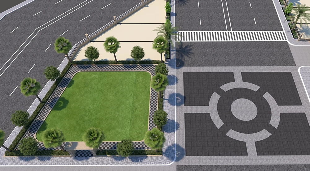 Garden area with road junction in Sarthak Smart City