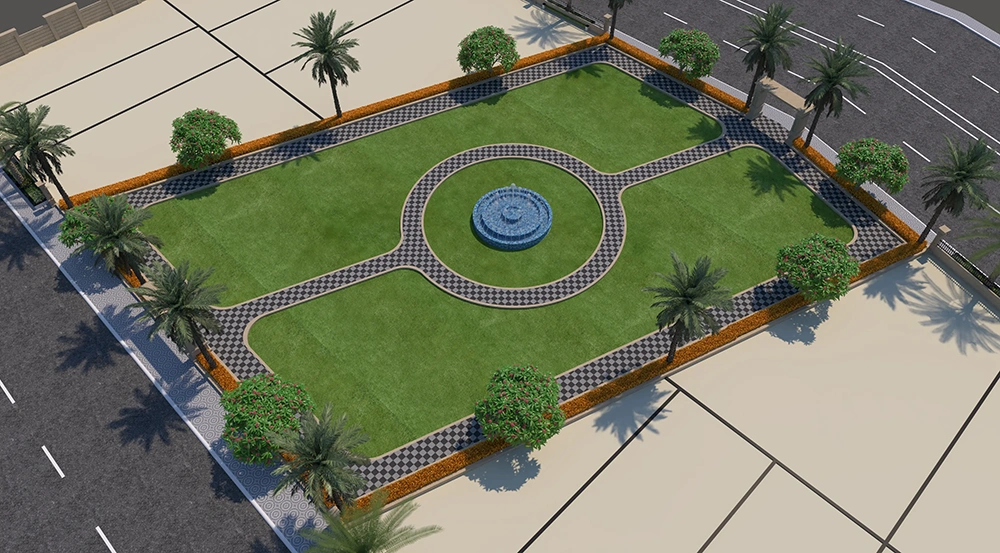 Landscaped garden with walking pathway
